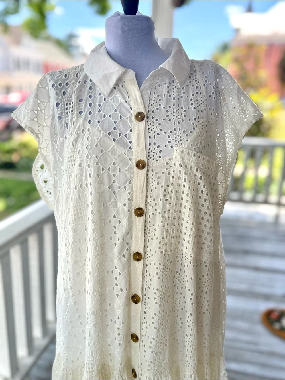 Free People Ivory Eyelet Button-Front Maxi Dress - Picture 2 of 15